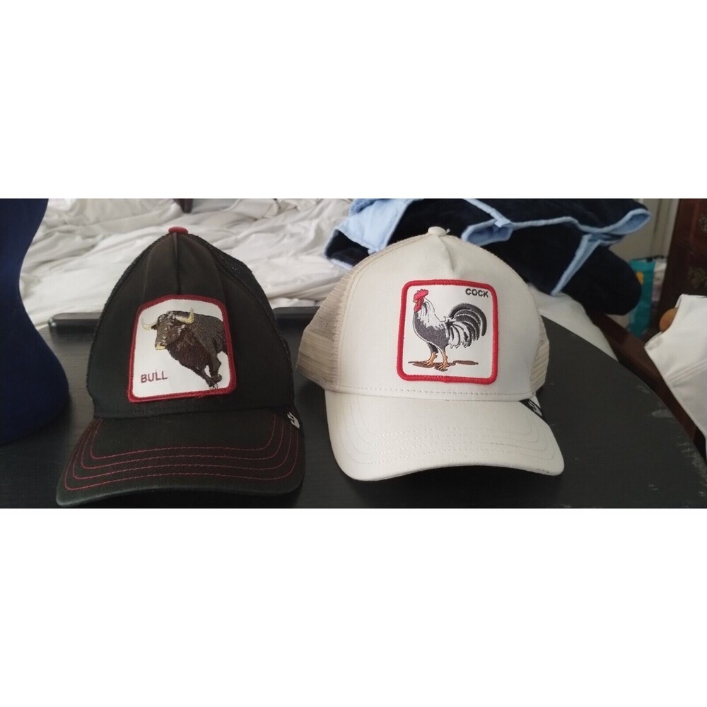 GOORIN BROS ROOSTER TRUCKER HAT Lot Of 2 / 1 New WHITE Rooster & 1 Used BLK Bull